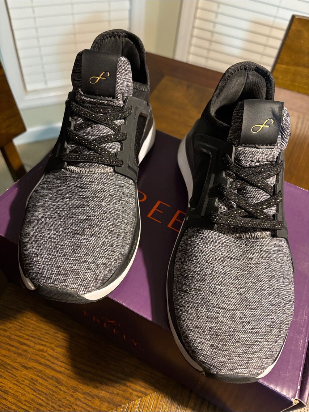 Women's Athletic Running Shoes - Gray with Gold Accent